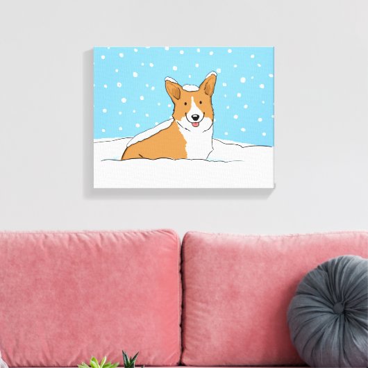 Happy Winter Snow Corgi - Schattigee Cartoon Canvas Afdruk (Insitu (Woonkamer))