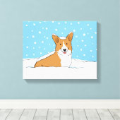 Happy Winter Snow Corgi - Schattigee Cartoon Canvas Afdruk (Insitu (Houten vloer))