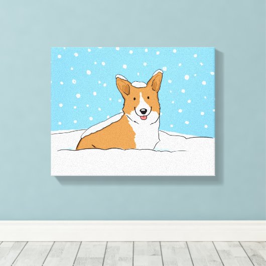 Happy Winter Snow Corgi - Schattigee Cartoon Canvas Afdruk (Insitu (Houten vloer))