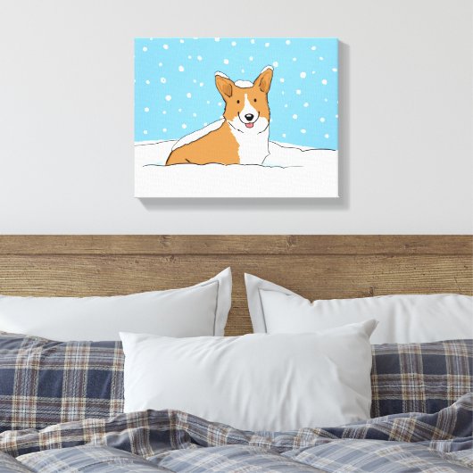 Happy Winter Snow Corgi - Schattigee Cartoon Canvas Afdruk (Insitu (Slaapkamer))