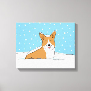 Happy Winter Snow Corgi - Schattigee Cartoon Canvas Afdruk