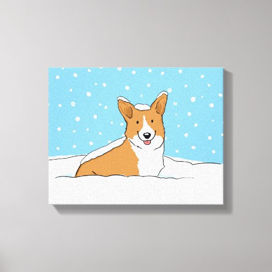 Happy Winter Snow Corgi - Schattigee Cartoon Canvas Afdruk (Voorkant)