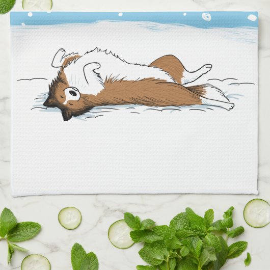 Happy Winter Snow Sheltie - Cute Shetland Sheepdog Theedoek (Gevouwen)