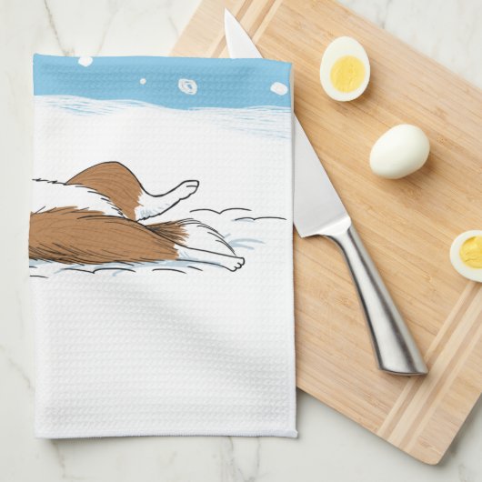 Happy Winter Snow Sheltie - Cute Shetland Sheepdog Theedoek (Quarter Fold)