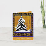 Happy Winter Solstice Feestdagen Kaart<br><div class="desc">This cosy winter scene includes a snow-covered cabin and evergreen tree; en this vintage image is overrounded by a decorative book cover border.</div>