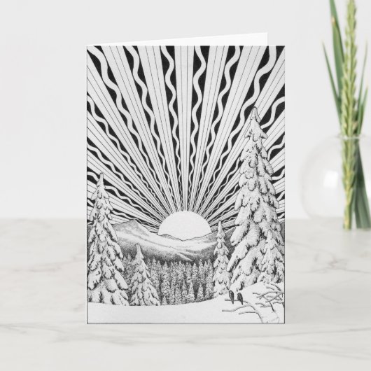 Happy Winter Solstice Snow Sun Art Deco Retro Kaart (Voorkant)