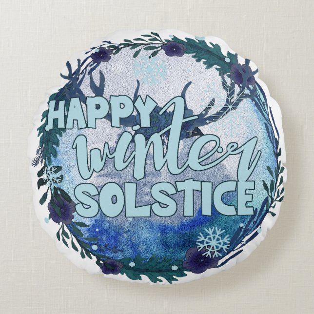 Happy Winter Solstice - vieren het seizoen Rond Kussen (Voorkant)