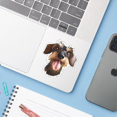 Happy Wirehaered Dachshund Sticker (Laptop met iPhone)