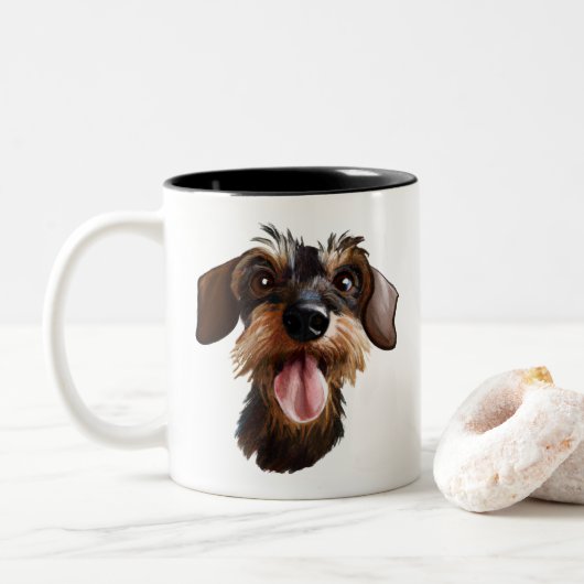 Happy Wirehaered Dachshund Two-Tone Coffee Mok (Met donut)
