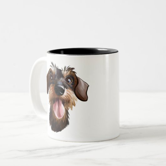 Happy Wirehaered Dachshund Two-Tone Coffee Mok (Voorkant links)