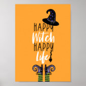 Happy Witch Happy Life | Oranje Halloween Witch Poster (Voorkant)