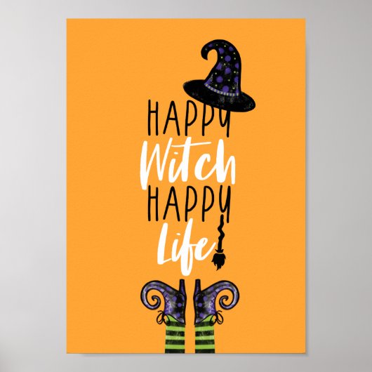 Happy Witch Happy Life | Oranje Halloween Witch Poster (Voorkant)