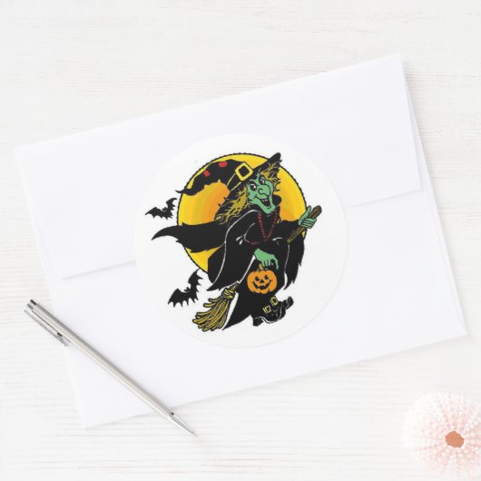 Happy Witch Ronde Sticker (Envelop)
