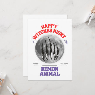 happy witches night demon animal invitation card kaart