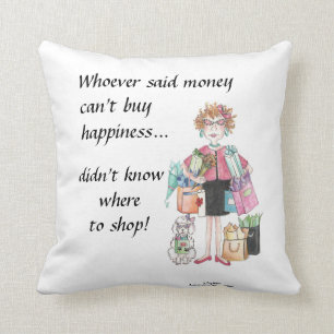 Happy Woman Caricature, ze wist waar ze moest wink Kussen
