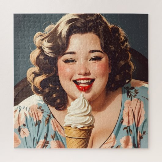  Happy Woman Eating Ice Cream Legpuzzel (Verticaal)