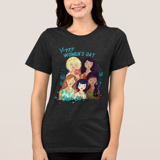 Happy Women's Day Illustration T-Shirt Tri-Blen (Voorkant)