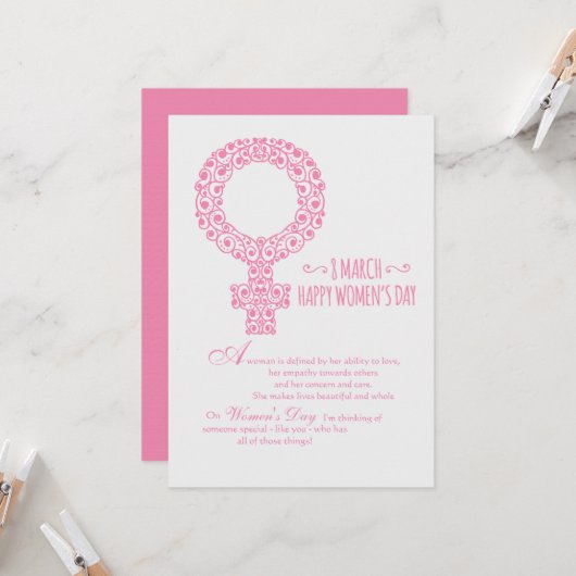 Happy Women's Day Kaart (Voorkant / Achterkant in situ)