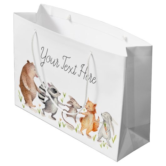 Happy Woodland Friends Baby shower Groot Cadeauzakje (Achterkant Gekanteld)