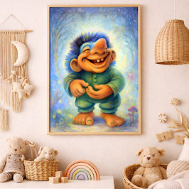 Happy Woodland Troll Boy Cozy Fairytale  Foto Afdruk