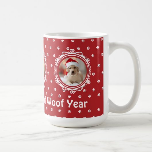 'Happy Woof Year' Hondenliefhebber Kerst Koffiemok (Rechts)