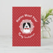 "Happy Woof Year" Oud en Nieuw Feest Uitnodiging (Staand voorkant)