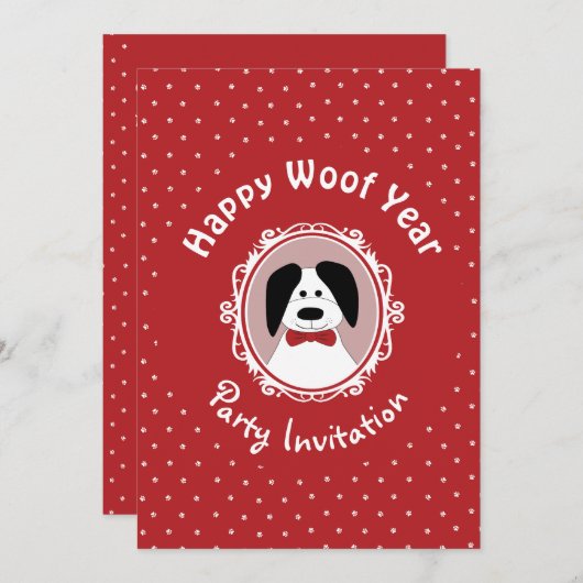 "Happy Woof Year" Oud en Nieuw Feest Uitnodiging (Voorkant / Achterkant)