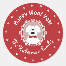 'Happy Woof Year' Poedel Kerst sticker