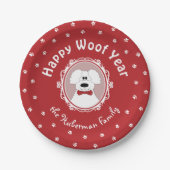 'Happy Woof Year' Poedel met een Bow Stropdas Papieren Bordje (Voorkant)