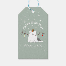 'Happy Woof Year' Snowcat Cadeaulabel