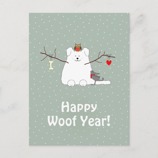 'Happy Woof Year' Snowdog Kerst Briefkaart (Voorkant)