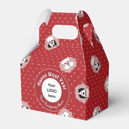 'Happy Woof Year' Zakelijk Kerstmis Favor Box Bedankdoosjes (Voorkant Zijde)