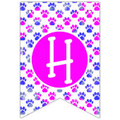 Happy Woofday Blauw Wit Roze Poot Silhouet Vlaggetjes (Tweede vlag)