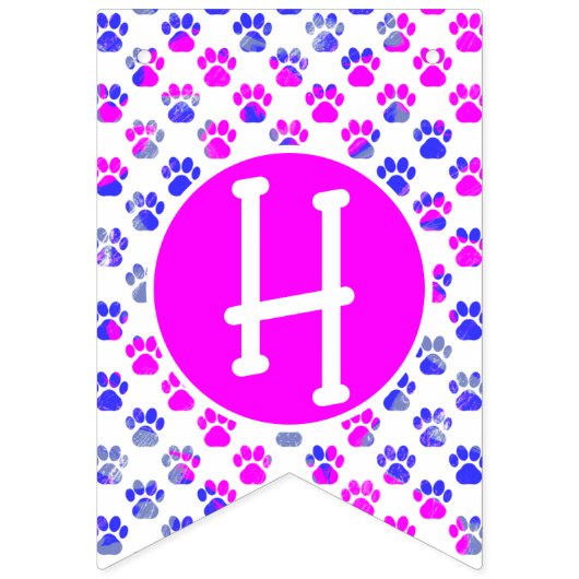 Happy Woofday Blauw Wit Roze Poot Silhouet Vlaggetjes (Tweede vlag)