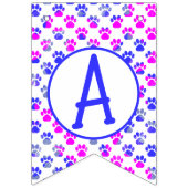 Happy Woofday Blauw Wit Roze Poot Silhouet Vlaggetjes (Derde vlag)