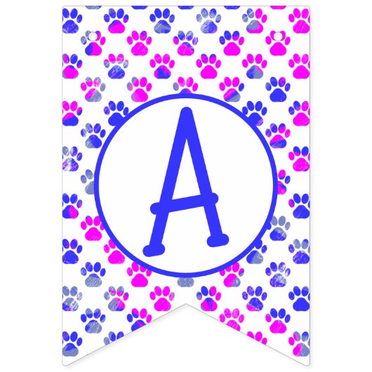 Happy Woofday Blauw Wit Roze Poot Silhouet Vlaggetjes (Derde vlag)