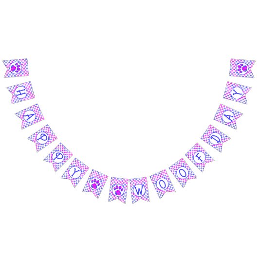 Happy Woofday Blue Pink Paw Silhouet met 4 afbeeld Vlaggetjes (Alle)