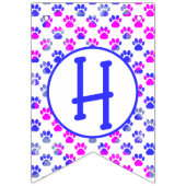 Happy Woofday Blue Pink Paw Silhouet met 4 afbeeld Vlaggetjes (Tweede vlag)