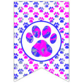 Happy Woofday Blue Pink Paw Silhouet met 4 afbeeld Vlaggetjes (Eerste vlag)