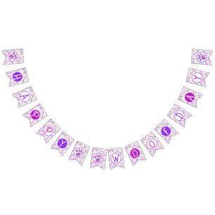 Happy Woofday Paarse roze geel Bl Paw Silhouet Vlaggetjes