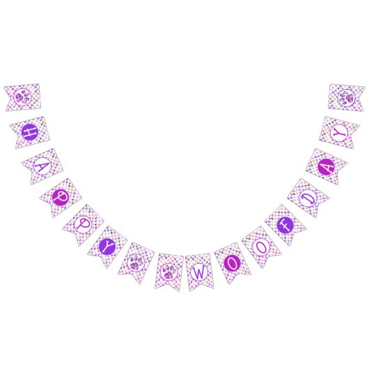 Happy Woofday Paarse roze geel Bl Paw Silhouet Vlaggetjes (Alle)