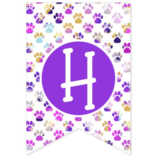 Happy Woofday Paarse roze geel Bl Paw Silhouet Vlaggetjes (Tweede vlag)