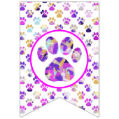 Happy Woofday Paarse roze geel Bl Paw Silhouet Vlaggetjes (Eerste vlag)