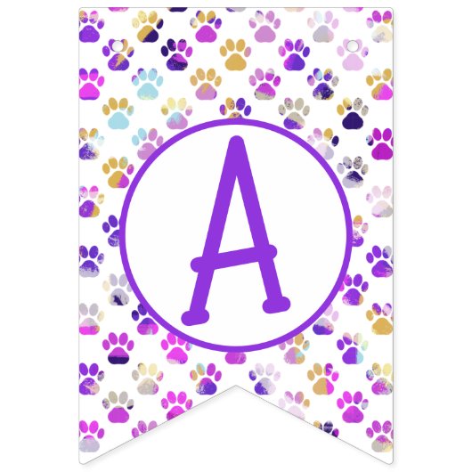 Happy Woofday Paarse roze geel Bl Paw Silhouet Vlaggetjes (Derde vlag)