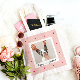 Happy Wooflentines met foto van honden   Rood en r Tote Bag