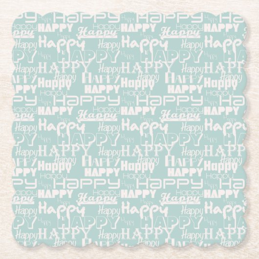 Happy Words Blue Kartonnen Onderzetters (Voorkant)