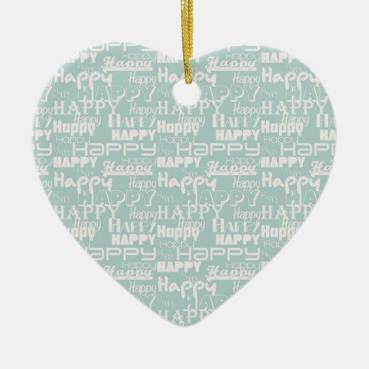 Happy Words Blue Keramisch Ornament (Voorkant)