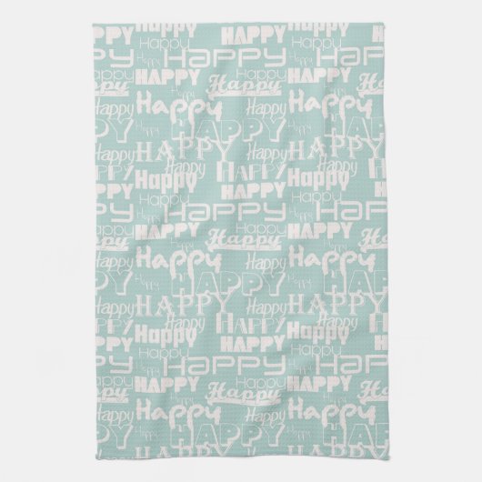 Happy Words Blue Theedoek (Verticaal)