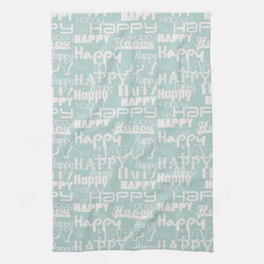 Happy Words Blue Theedoek (Verticaal)