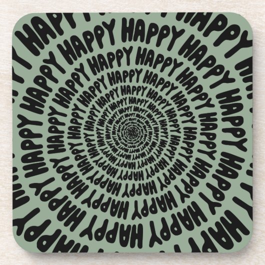 Happy words font spiraal concentrische cirkels gro bier onderzetter (Voorkant)